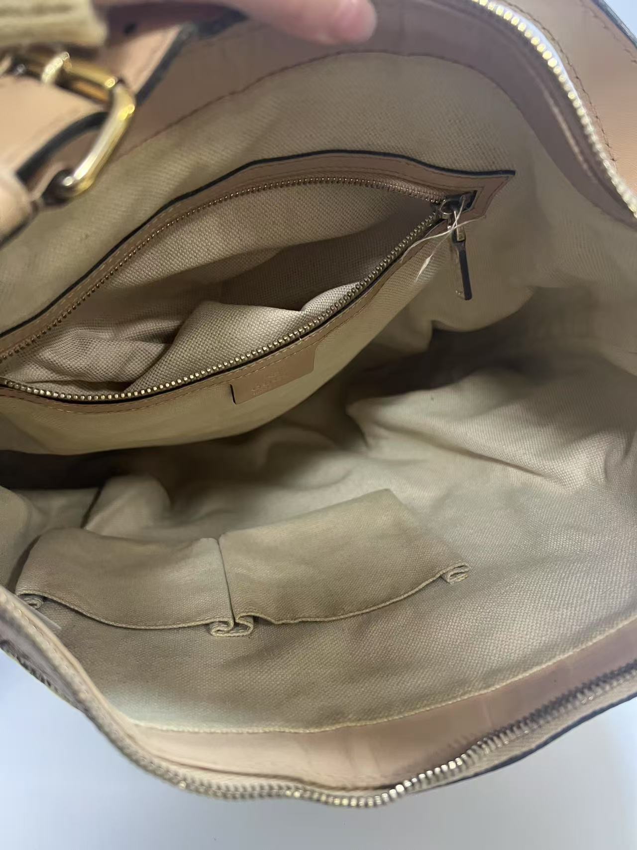 Gucci GG Monogram Web Beige Canvas / Beige Leather Hobo Bag
