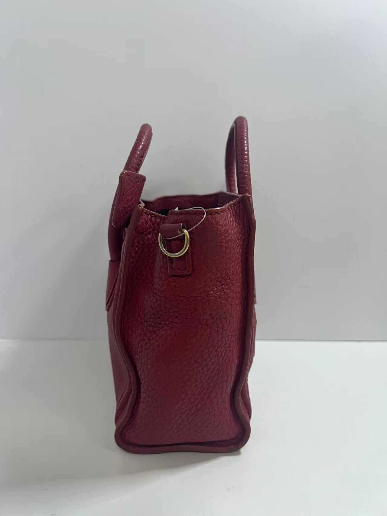 Celine Luggage Phantom Red Drummed Leather Tote Bag
