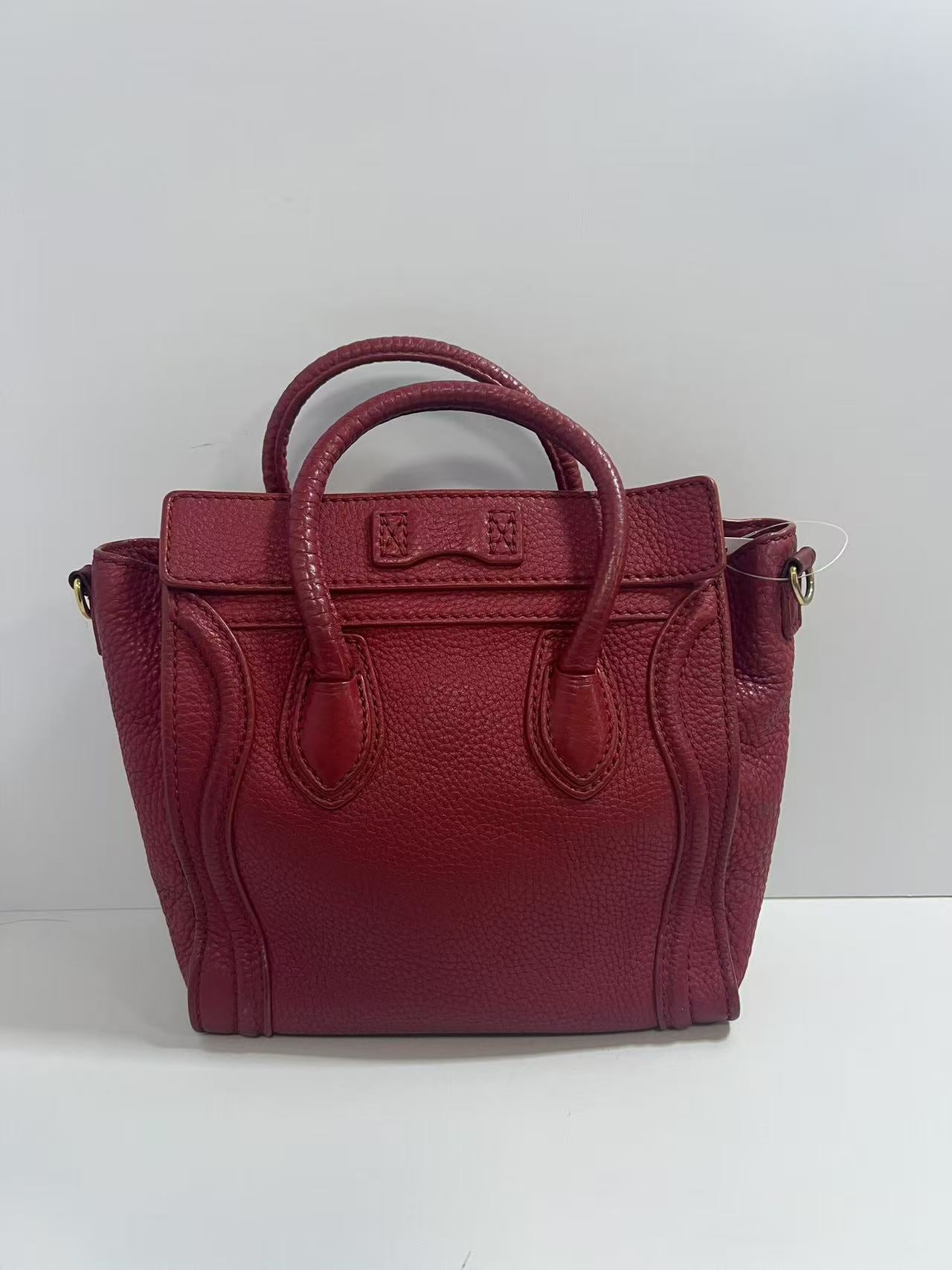 Celine Luggage Phantom Red Drummed Leather Tote Bag