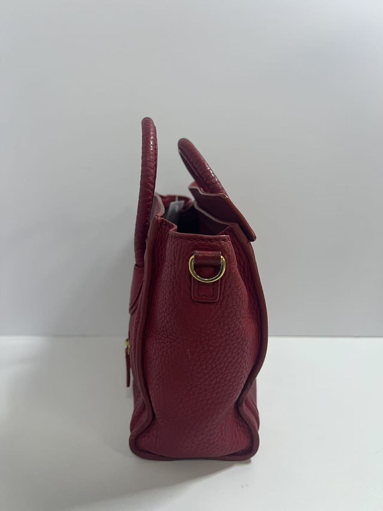 Celine Luggage Phantom Red Drummed Leather Tote Bag