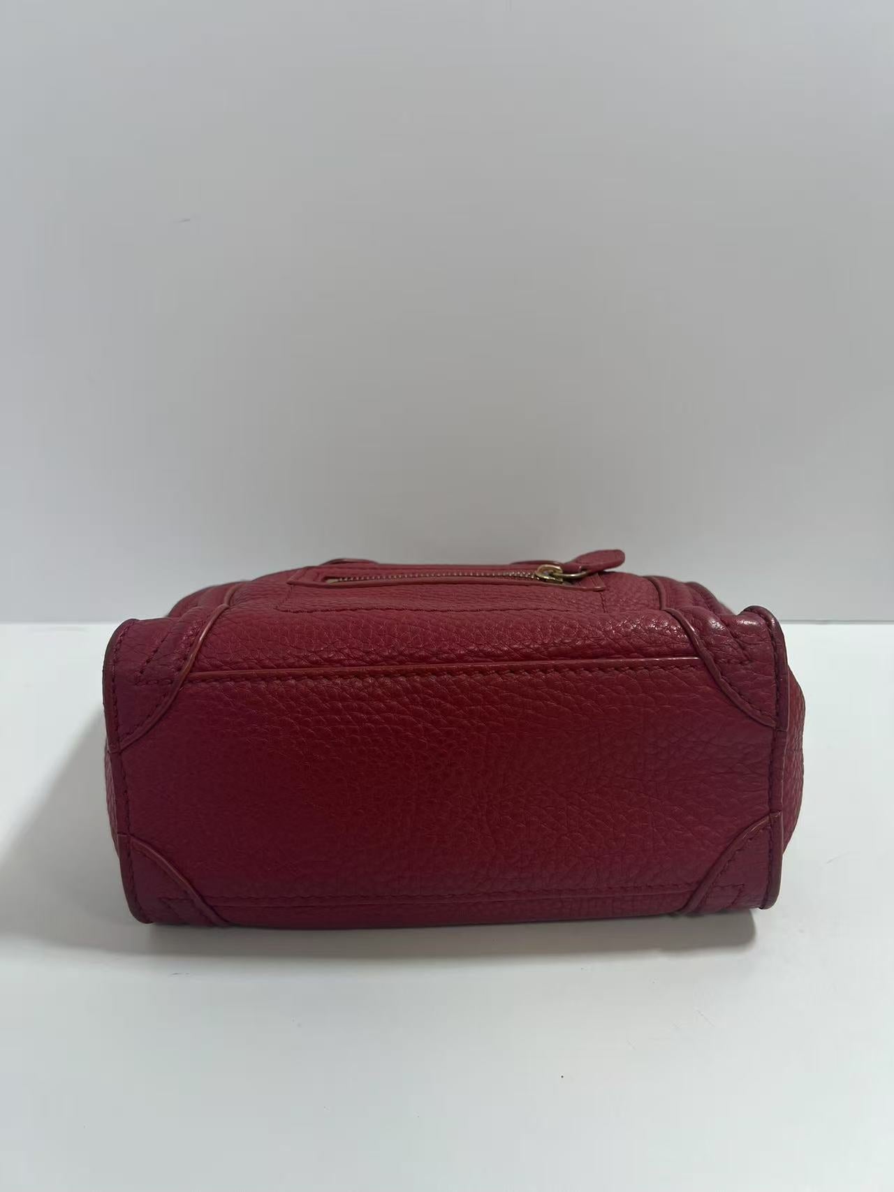Celine Luggage Phantom Red Drummed Leather Tote Bag