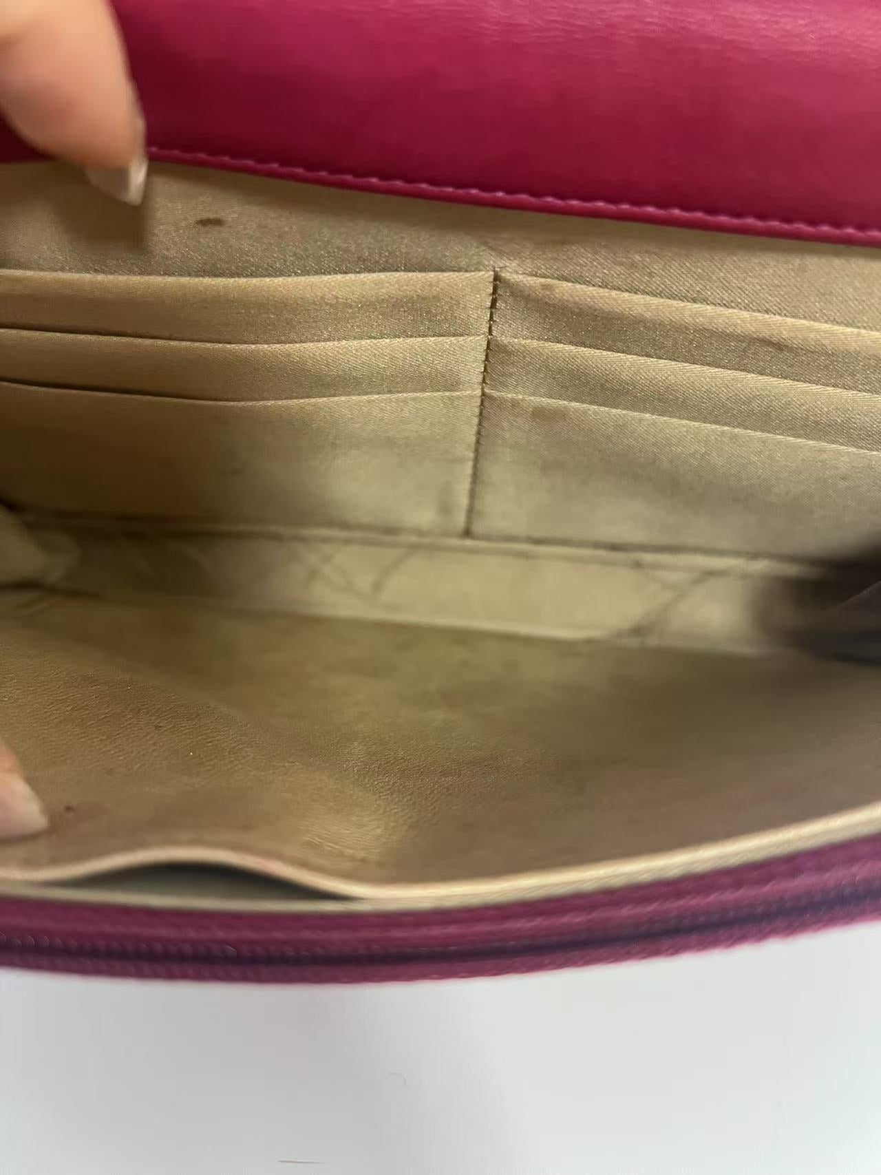 Chanel Camellia Embossed Fuchsia Leather Wallet on Chain (WOC)