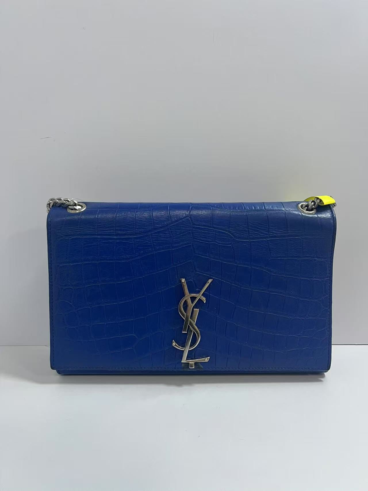 Saint Laurent Kate Blue Crocodile-Embossed Leather Shoulder Bag
