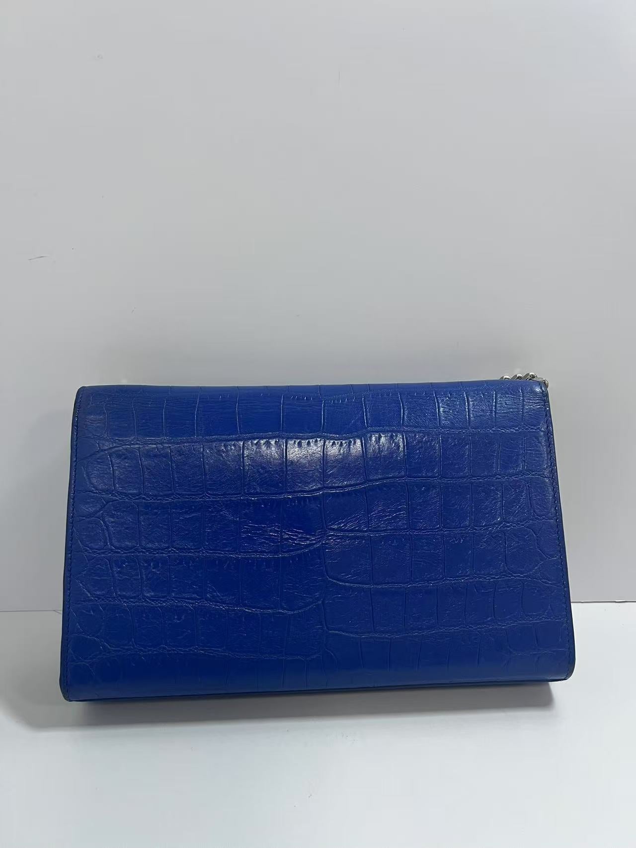 Saint Laurent Kate Blue Crocodile-Embossed Leather Shoulder Bag