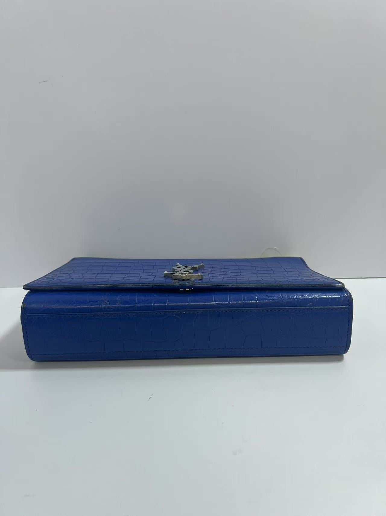 Saint Laurent Kate Blue Crocodile-Embossed Leather Shoulder Bag