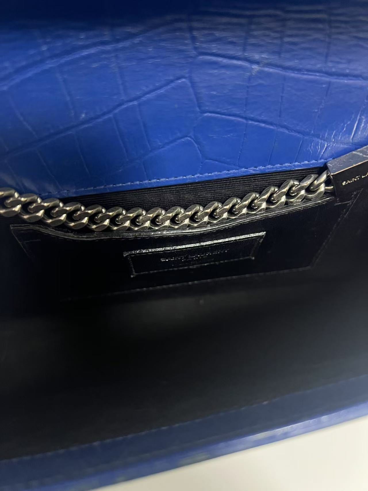 Saint Laurent Kate Blue Crocodile-Embossed Leather Shoulder Bag