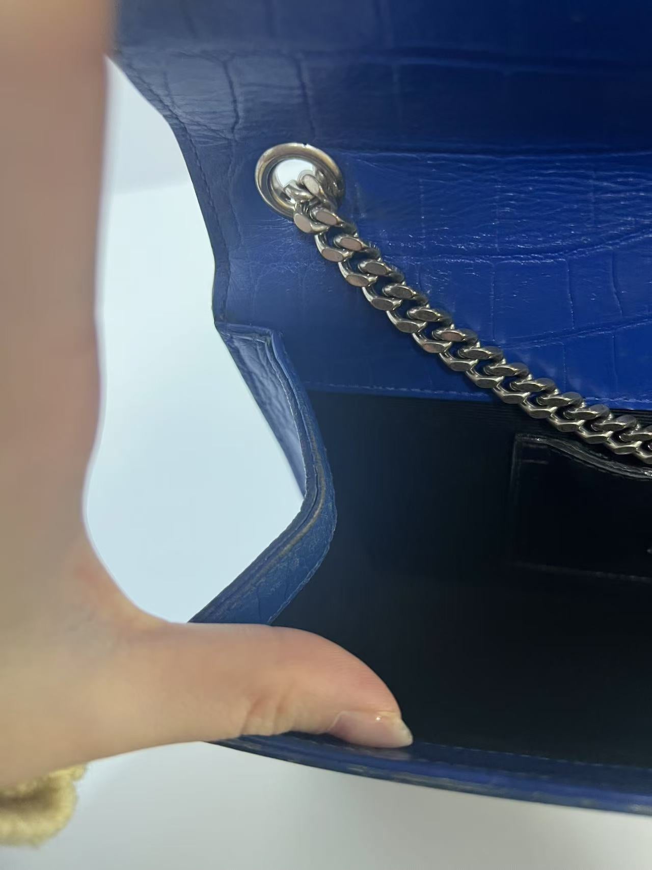 Saint Laurent Kate Blue Crocodile-Embossed Leather Shoulder Bag