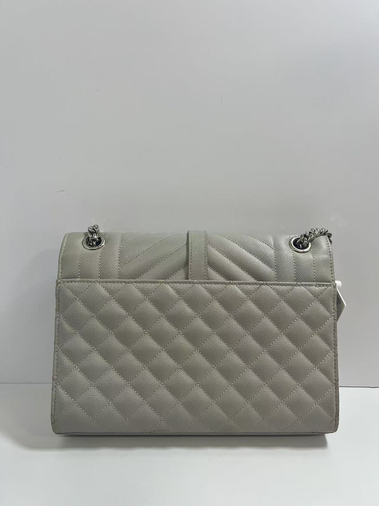 Saint Laurent Envelope Medium Grey Chevron-Quilted Grained Leather Shoulder Bag