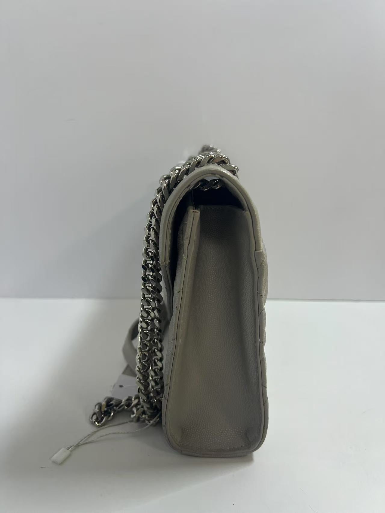 Saint Laurent Envelope Medium Grey Chevron-Quilted Grained Leather Shoulder Bag