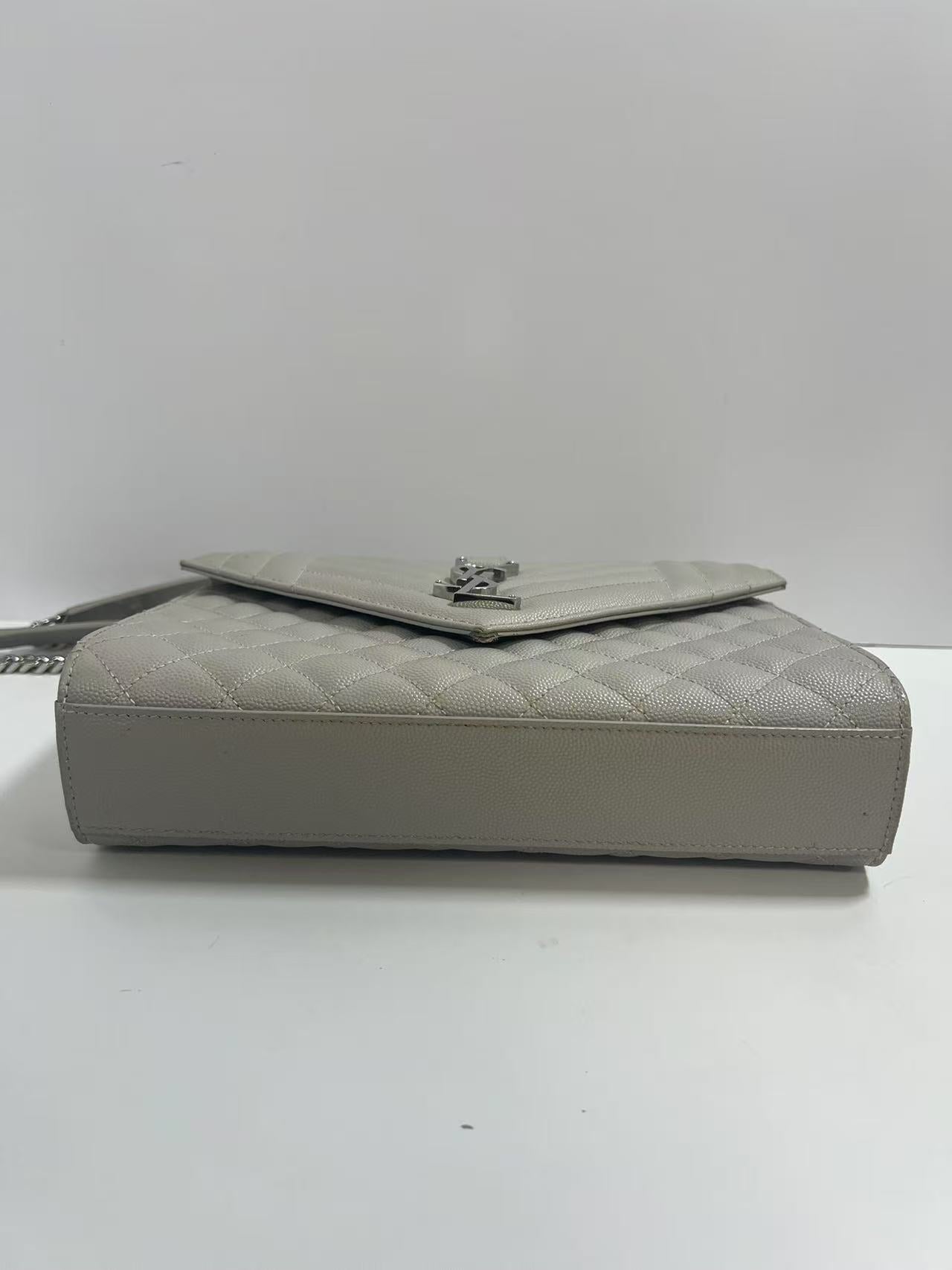 Saint Laurent Envelope Medium Grey Chevron-Quilted Grained Leather Shoulder Bag