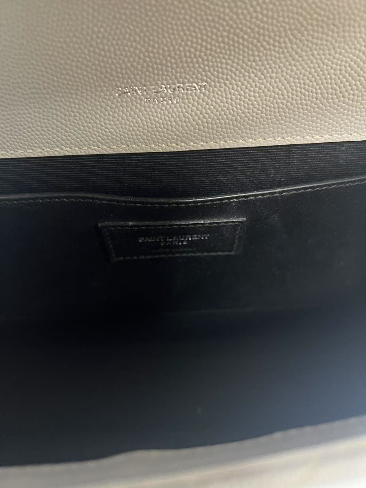 Saint Laurent Envelope Medium Grey Chevron-Quilted Grained Leather Shoulder Bag