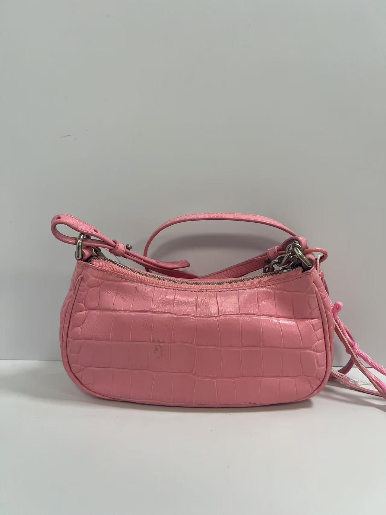 Balenciaga Le Cagole Pink Crocodile-Embossed Leather Shoulder Bag