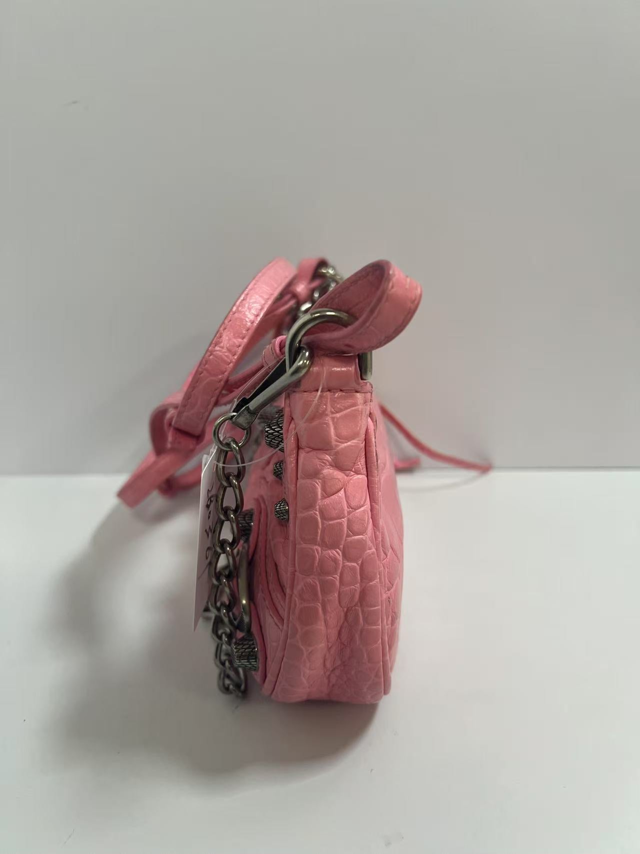 Balenciaga Le Cagole Pink Crocodile-Embossed Leather Shoulder Bag