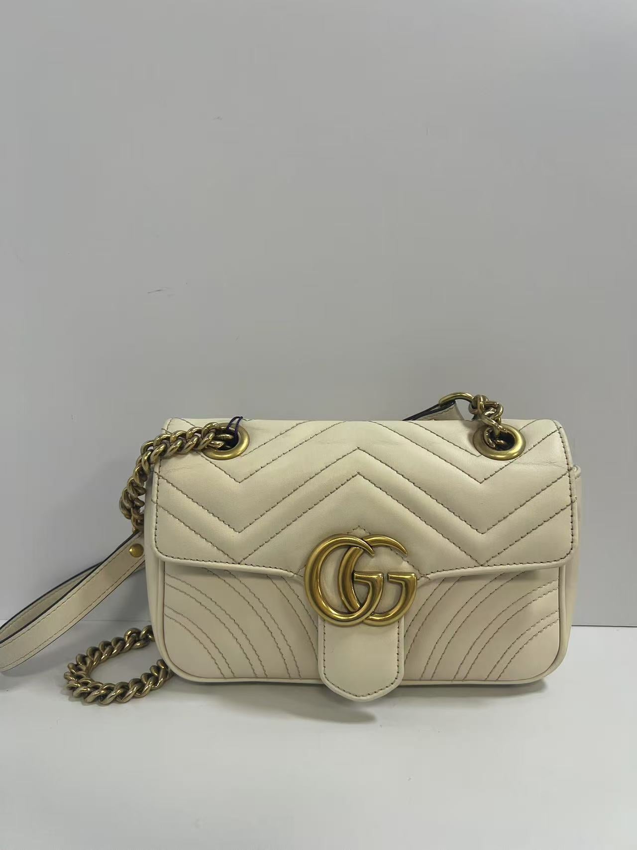 Gucci GG Marmont White Chevron-Quilted Leather Shoulder Bag