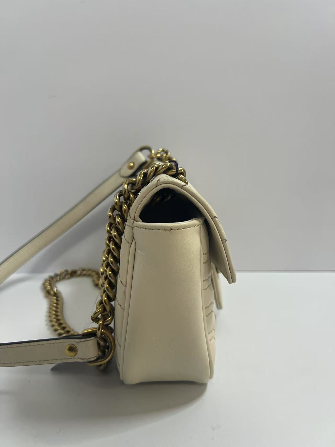 Gucci GG Marmont White Chevron-Quilted Leather Shoulder Bag