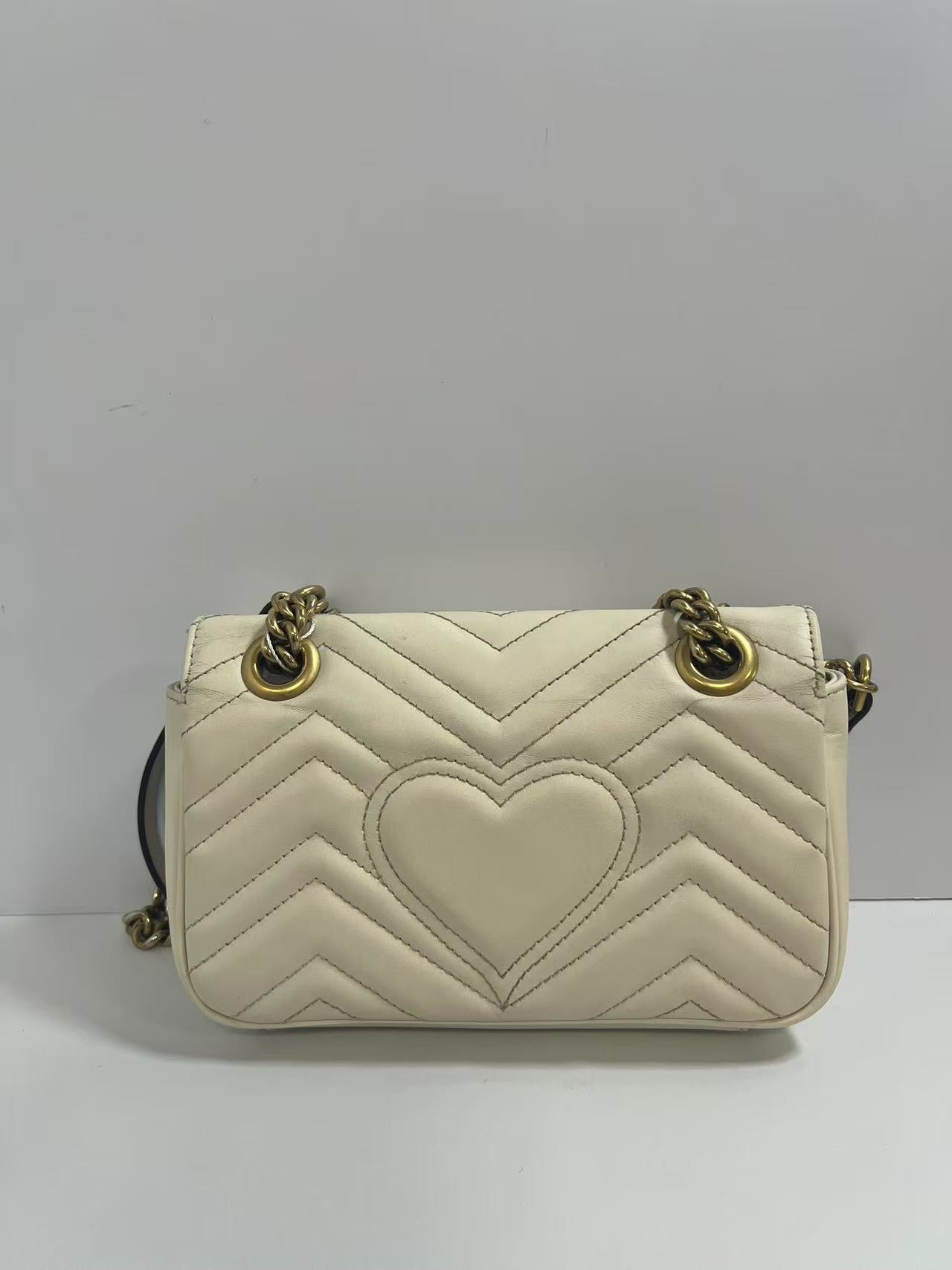 Gucci GG Marmont White Chevron-Quilted Leather Shoulder Bag