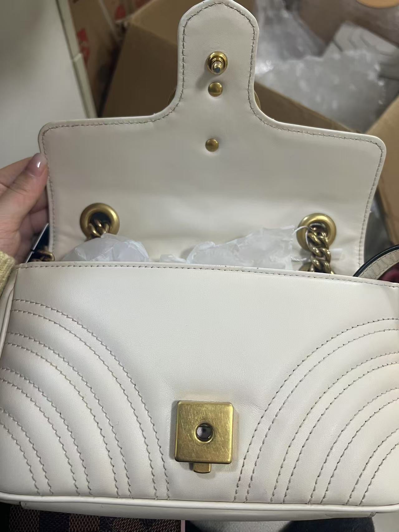 Gucci GG Marmont White Chevron-Quilted Leather Shoulder Bag