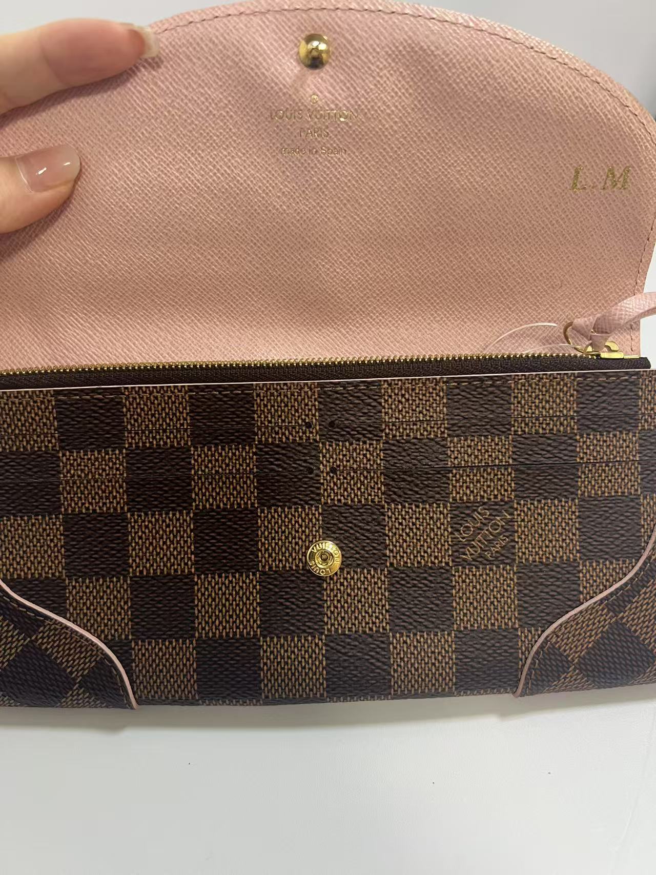 Louis Vuitton Caissa Damier Ebene Rose Ballerine Leather Wallet