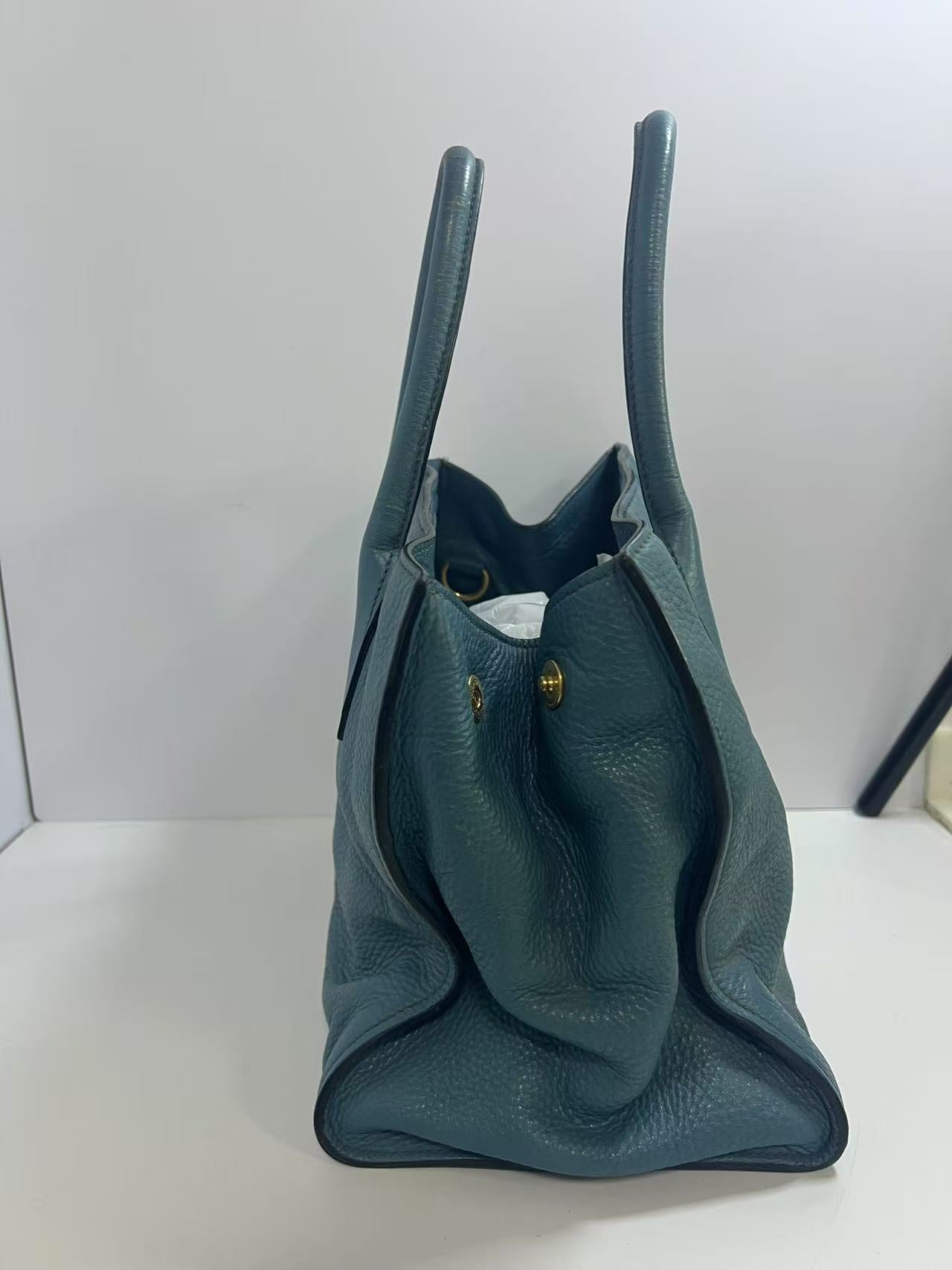 Prada Teal Vitello Daino Leather Tote Bag