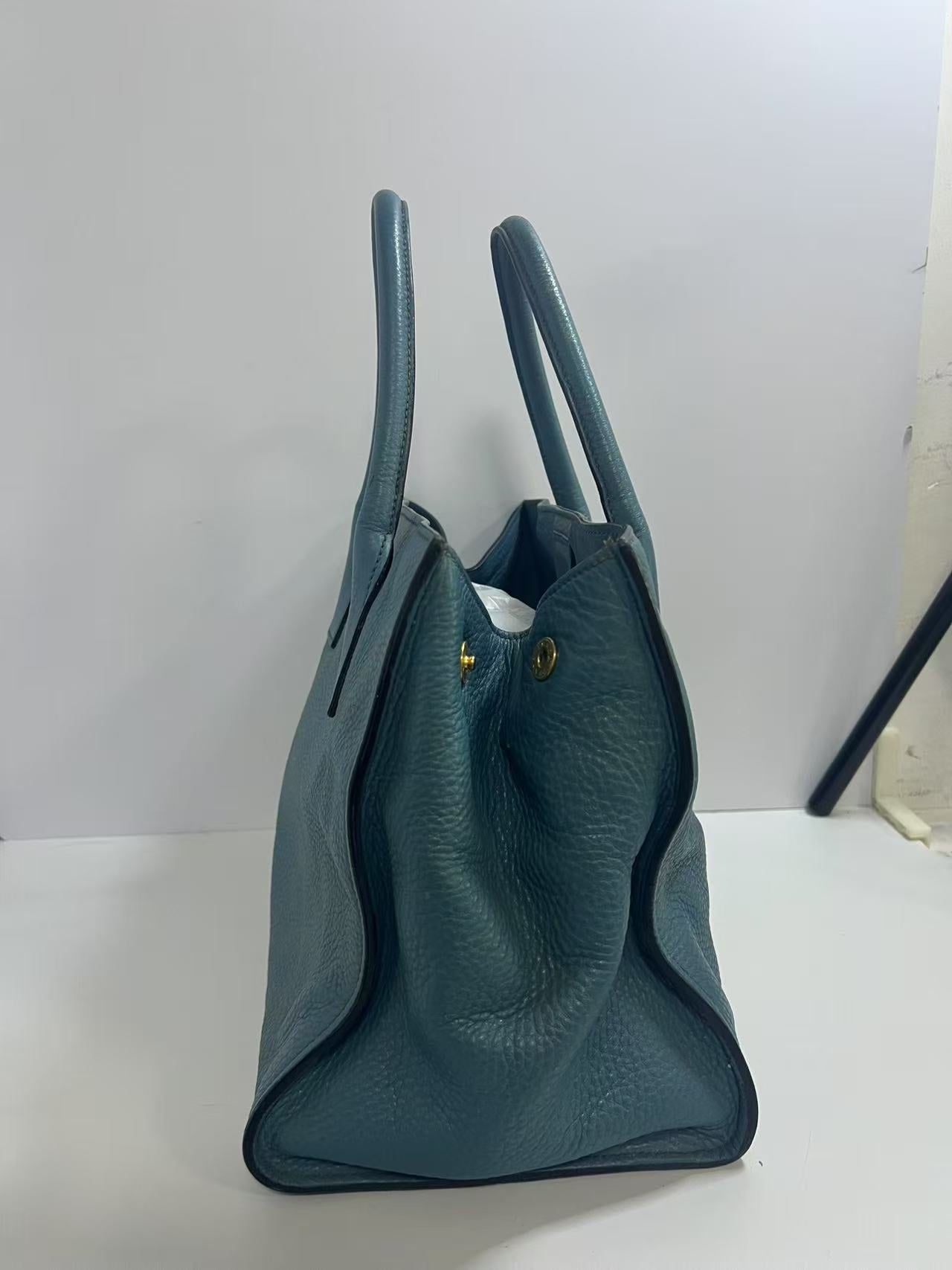 Prada Teal Vitello Daino Leather Tote Bag