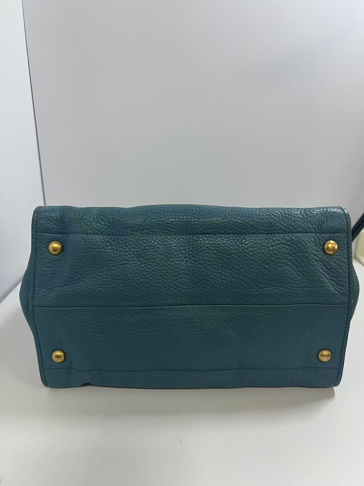 Prada Teal Vitello Daino Leather Tote Bag