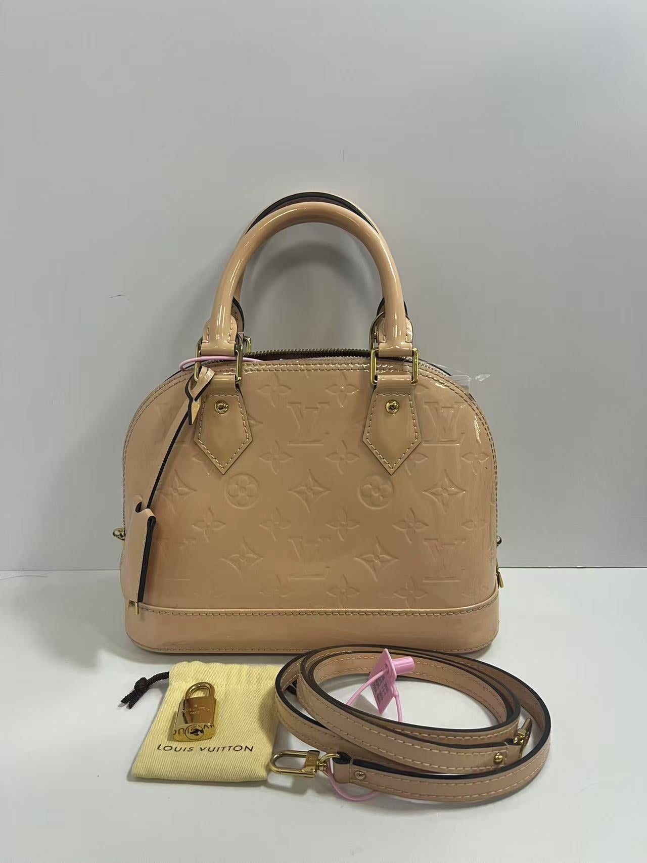 Louis Vuitton Alma BB Rose Ballerine Monogram Vernis Patent Leather Handbag