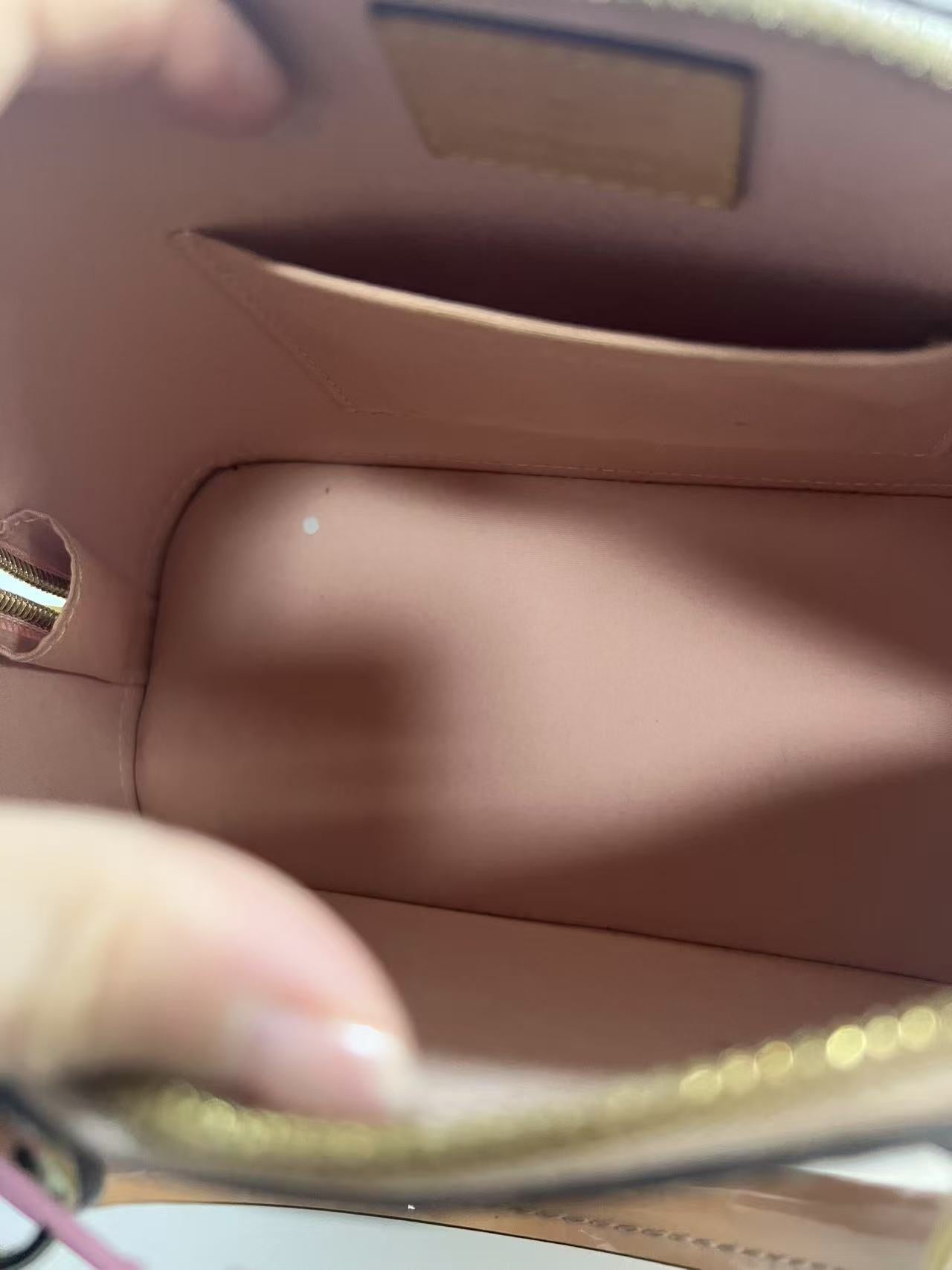 Louis Vuitton Alma BB Rose Ballerine Monogram Vernis Patent Leather Handbag