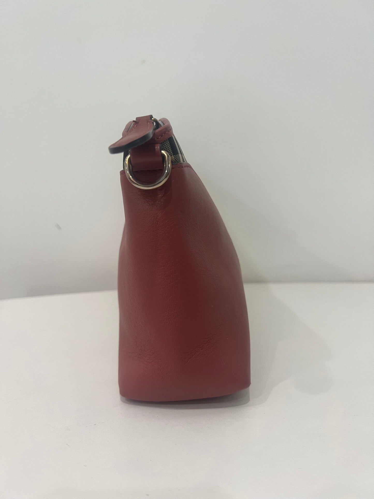 Burberry Haymarket Check Red Leather Crossbody Clutch Bag