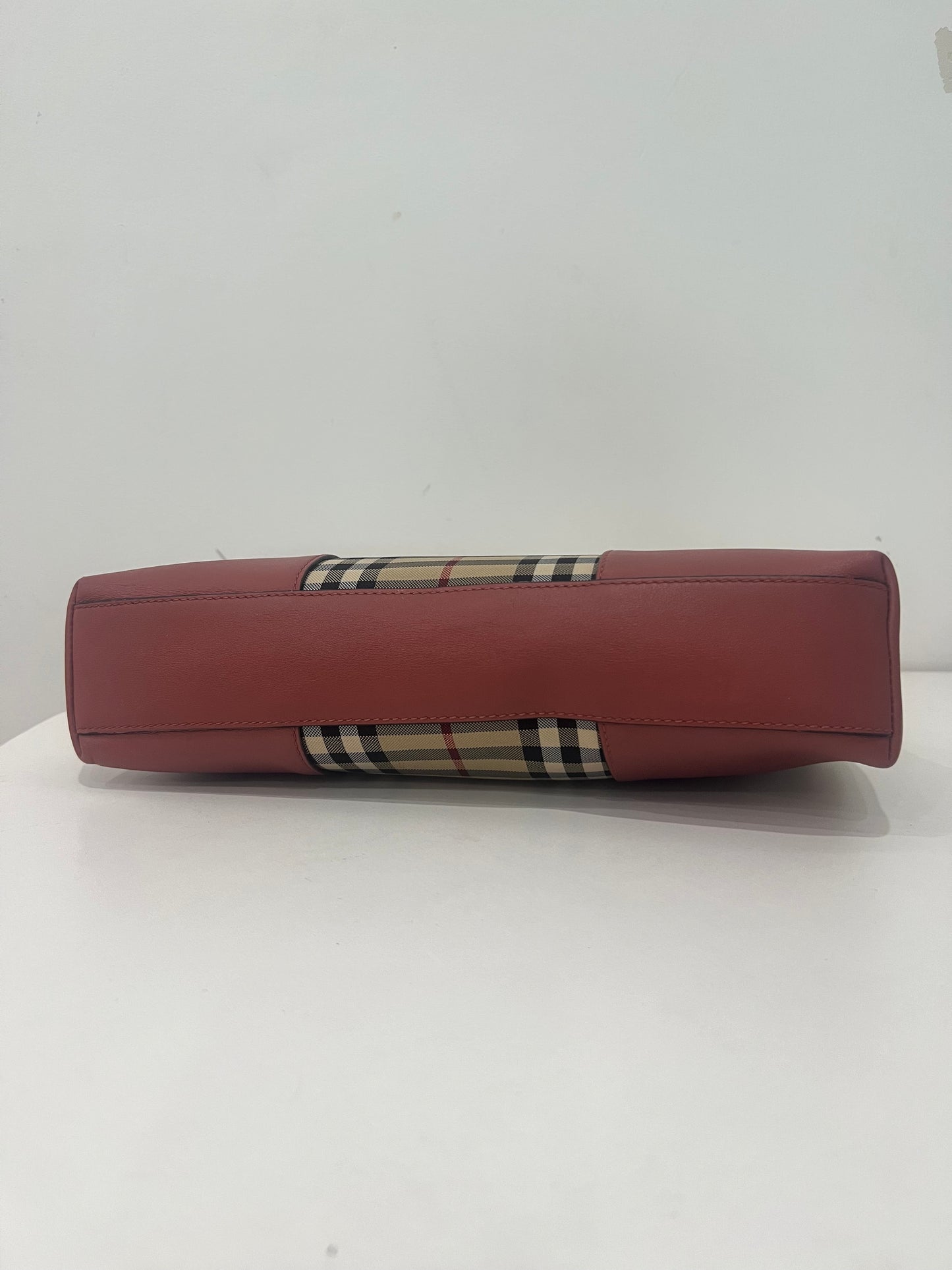 Burberry Haymarket Check Red Leather Crossbody Clutch Bag