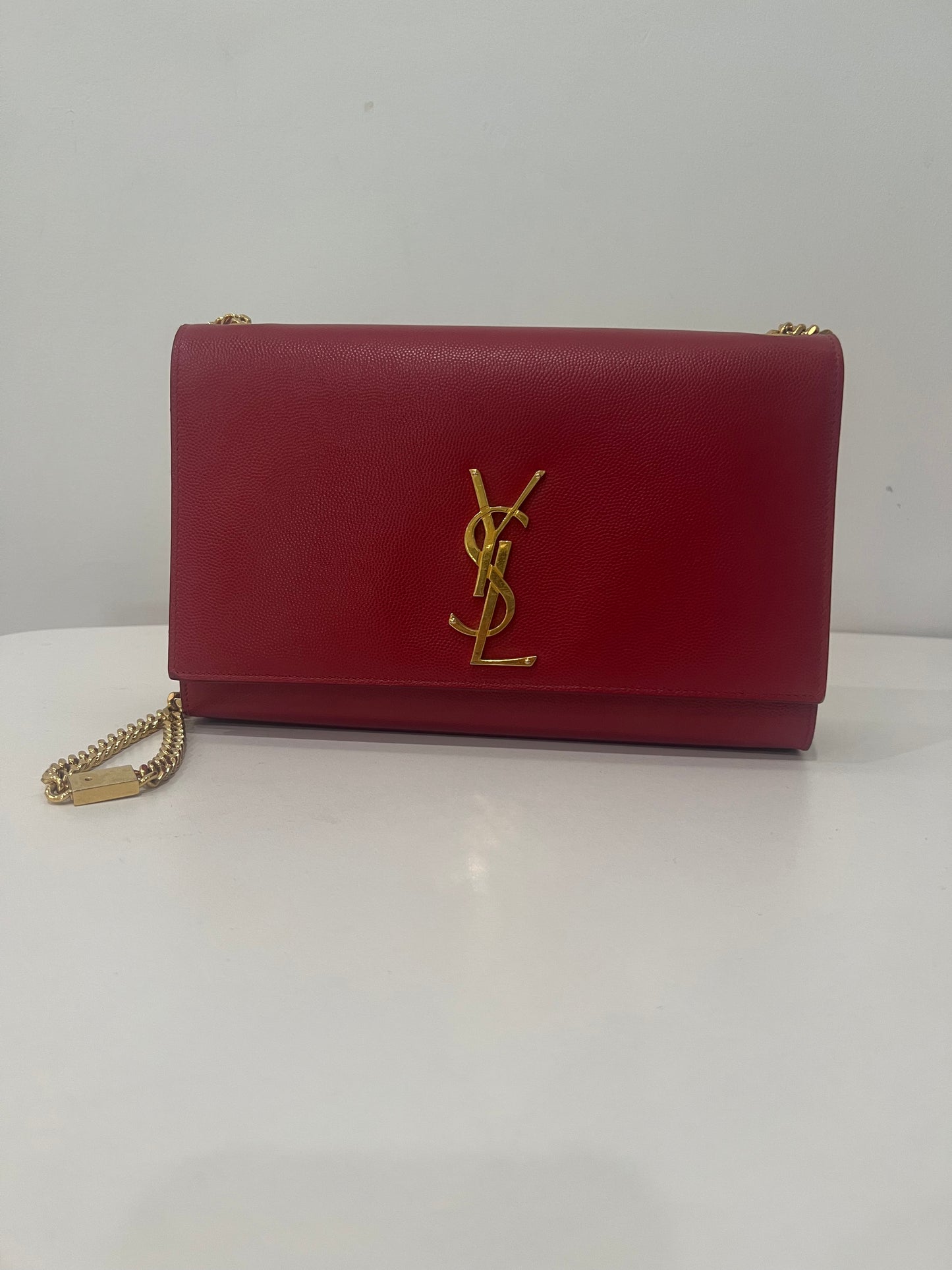 Saint Laurent Kate Medium Red Grain de Poudre Leather Chain Bag
