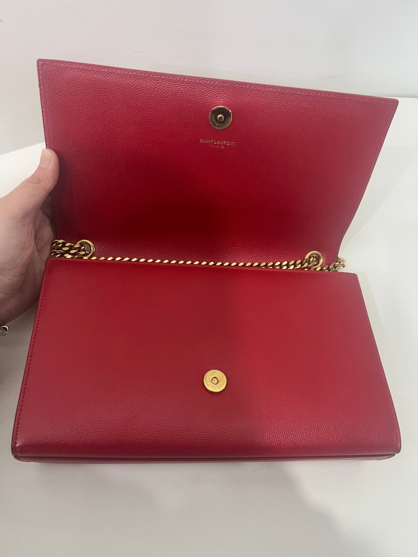 Saint Laurent Kate Medium Red Grain de Poudre Leather Chain Bag