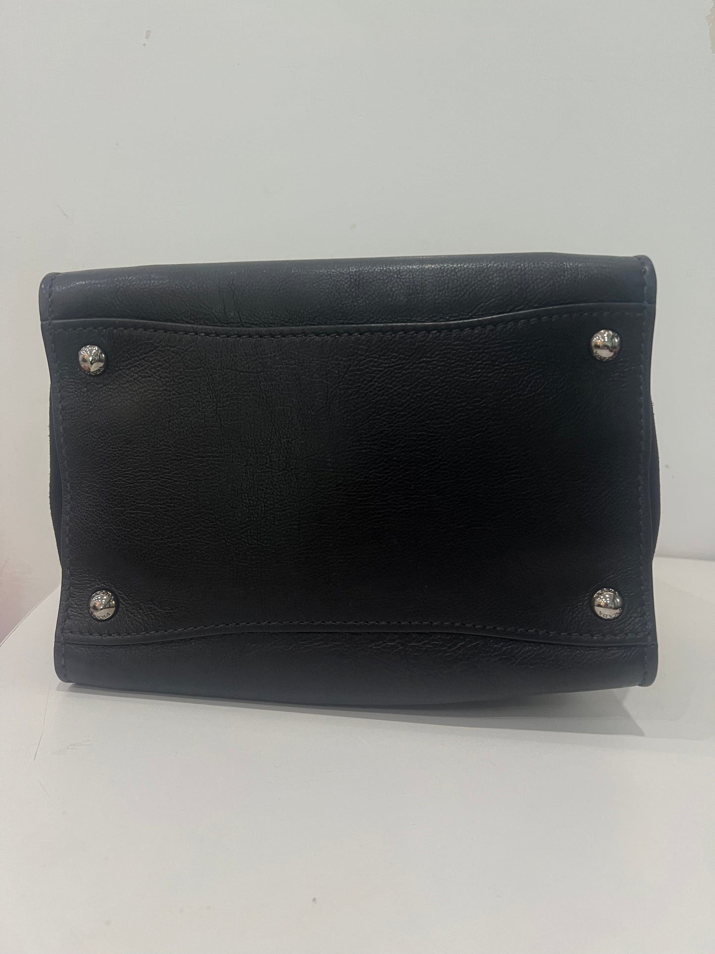 Prada Double Medium Black Leather & Suede Tote Bag