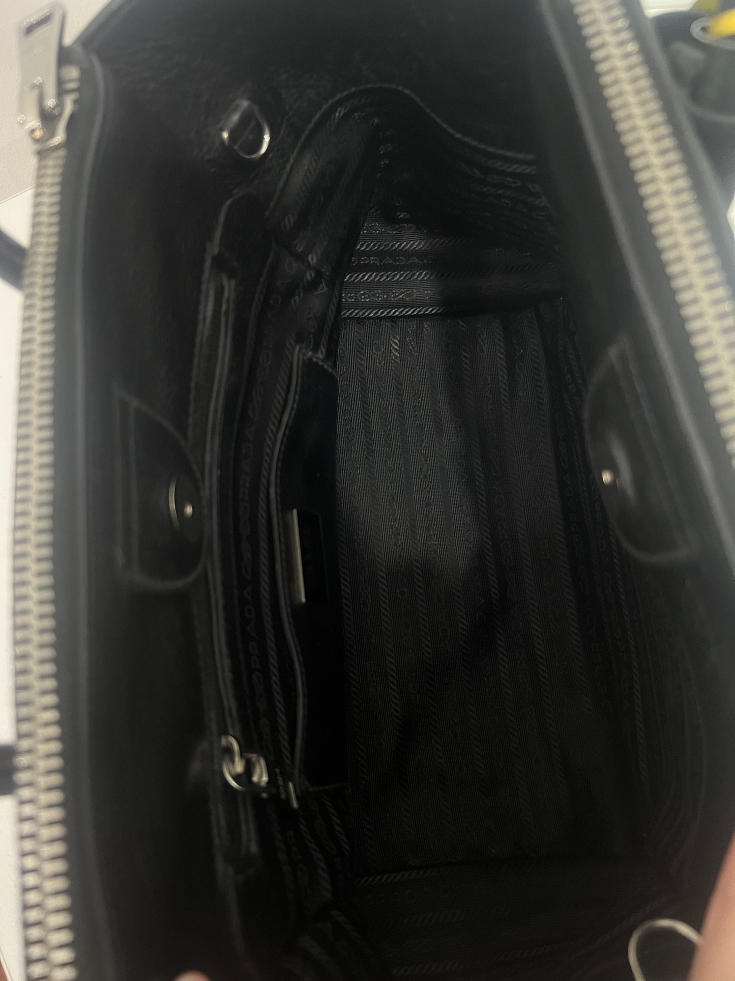 Prada Double Medium Black Leather & Suede Tote Bag