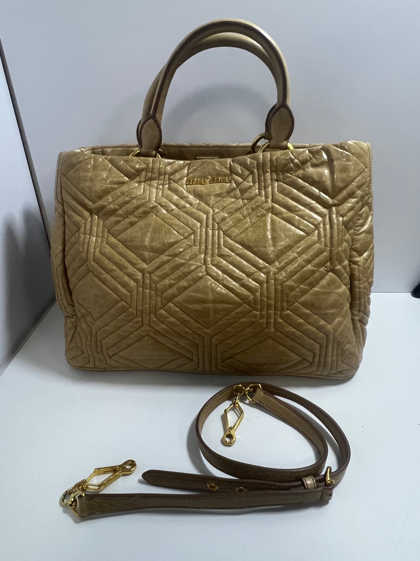 Miu Miu Beige Quilted Leather Tote Bag