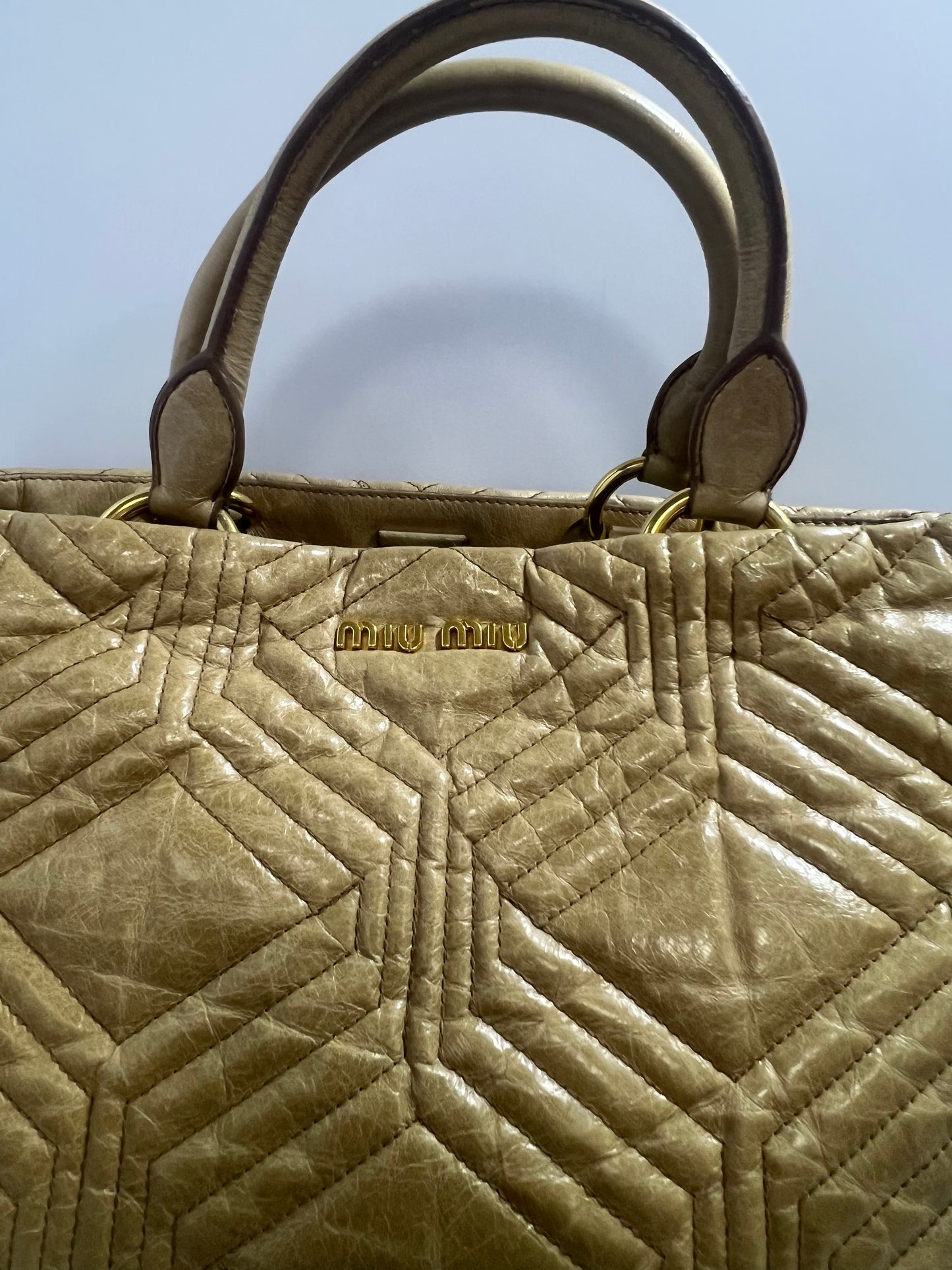 Miu Miu Beige Quilted Leather Tote Bag