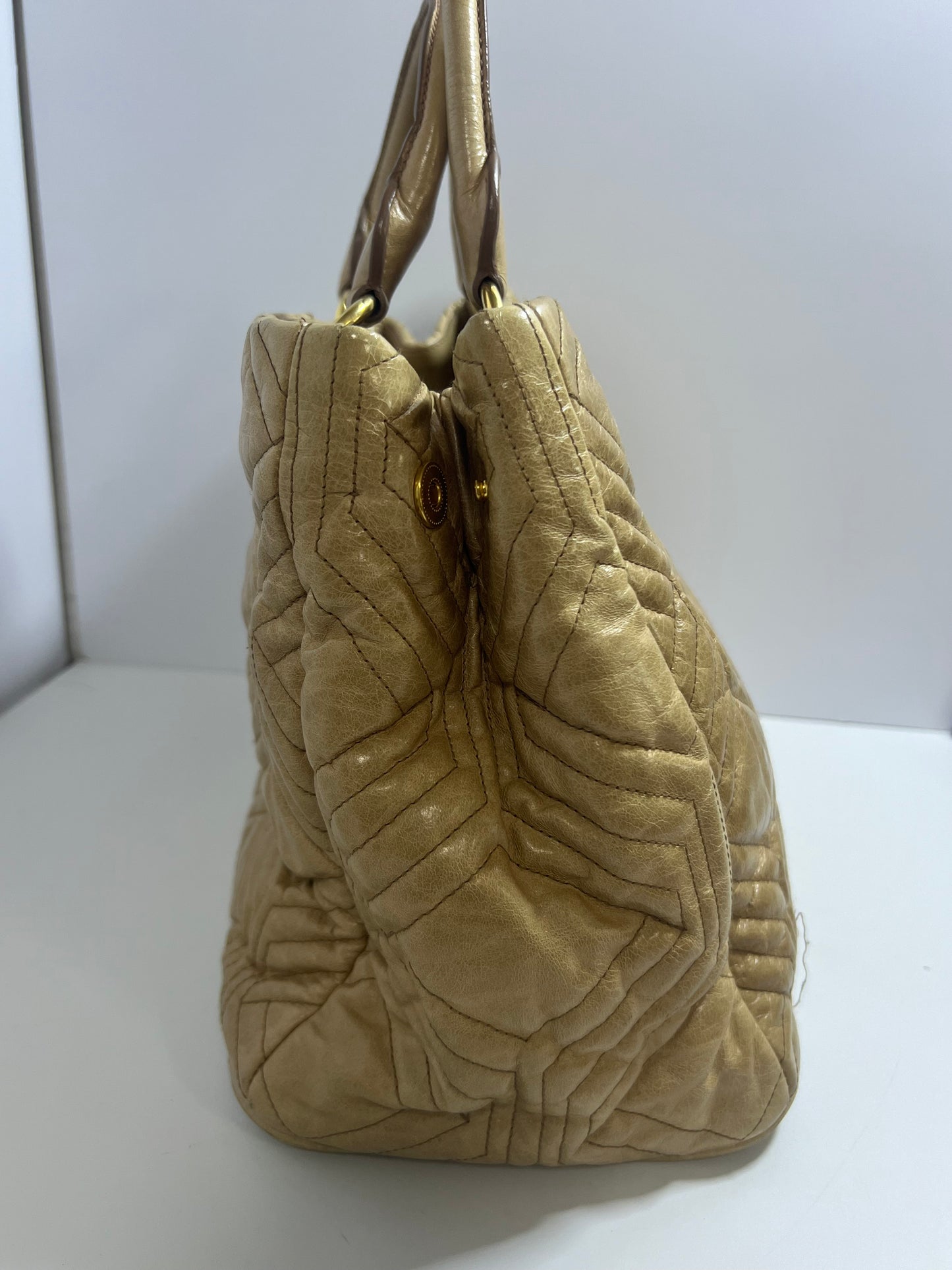 Miu Miu Beige Quilted Leather Tote Bag