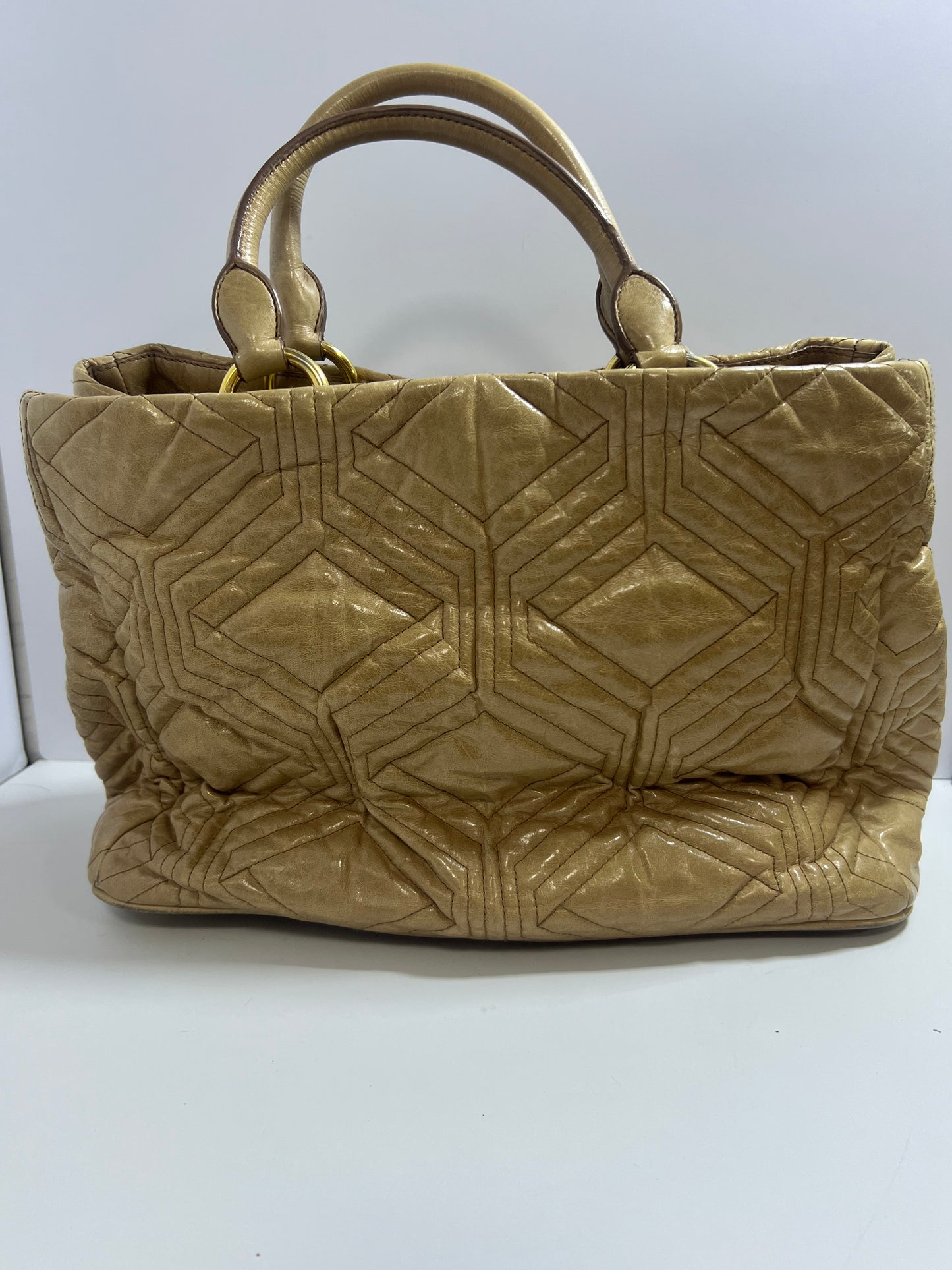 Miu Miu Beige Quilted Leather Tote Bag