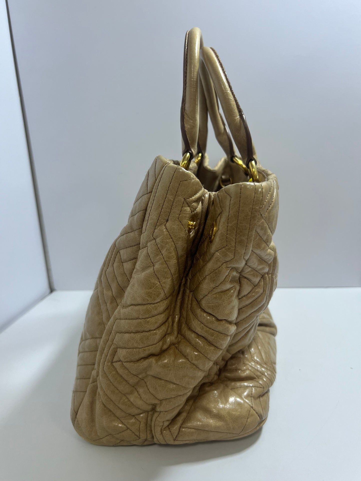 Miu Miu Beige Quilted Leather Tote Bag