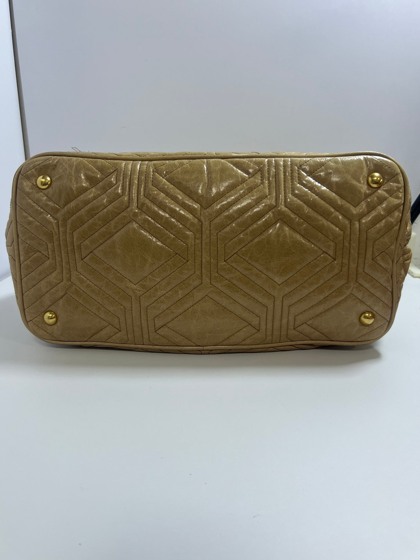 Miu Miu Beige Quilted Leather Tote Bag