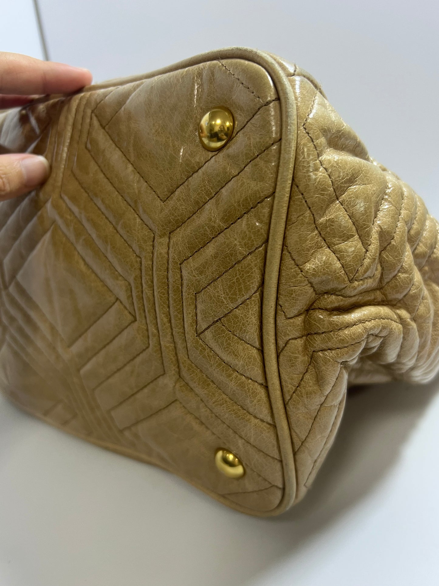 Miu Miu Beige Quilted Leather Tote Bag