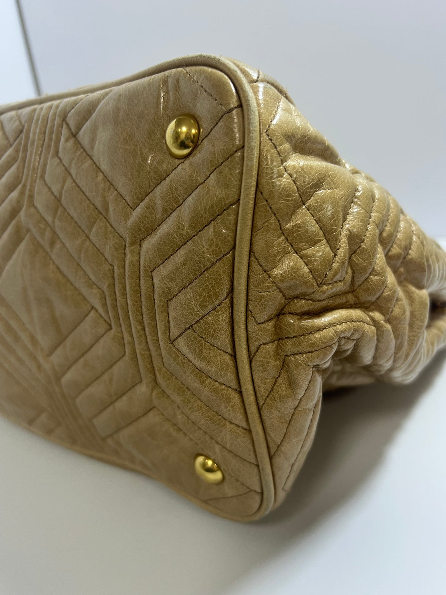 Miu Miu Beige Quilted Leather Tote Bag