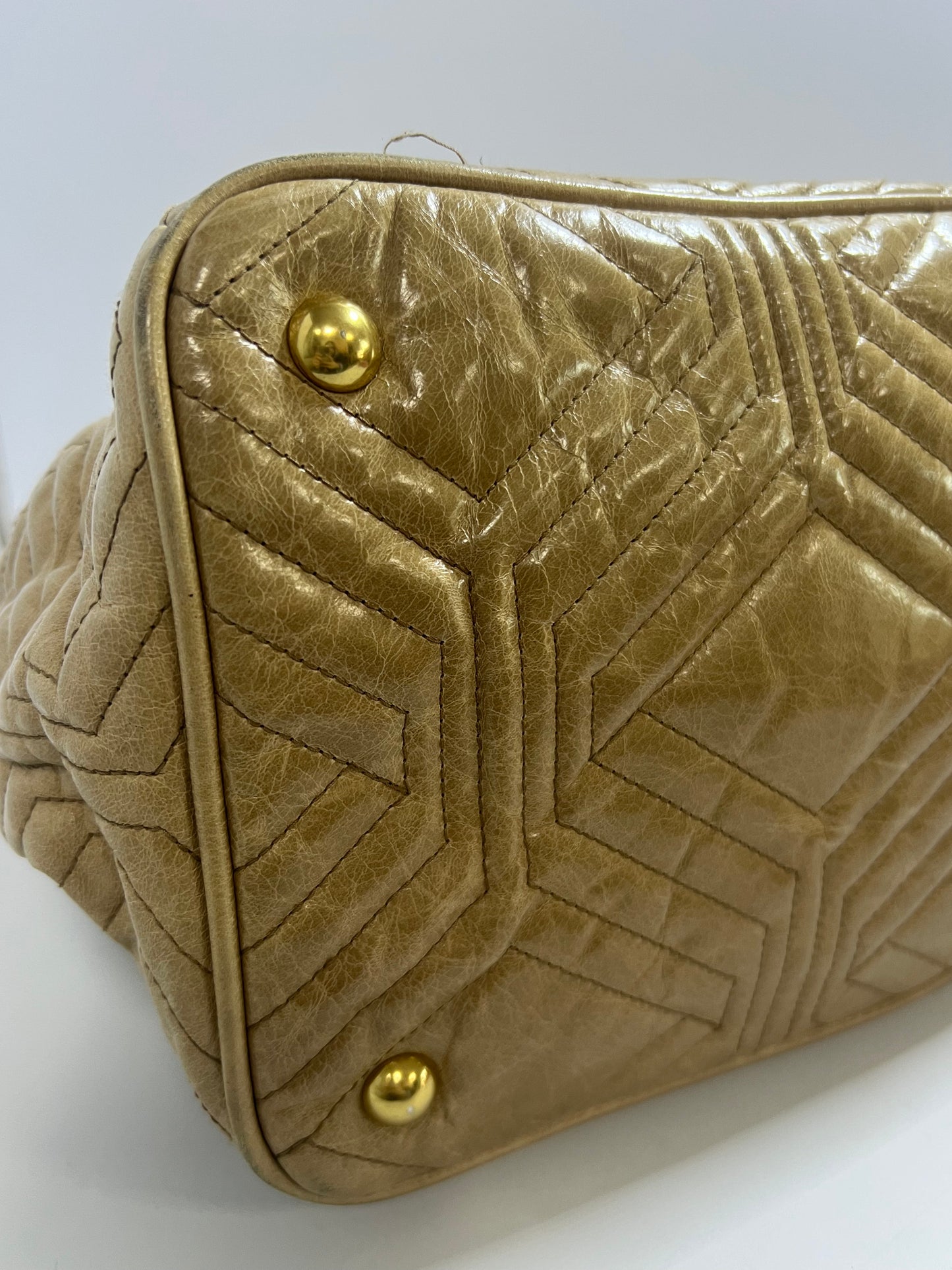 Miu Miu Beige Quilted Leather Tote Bag