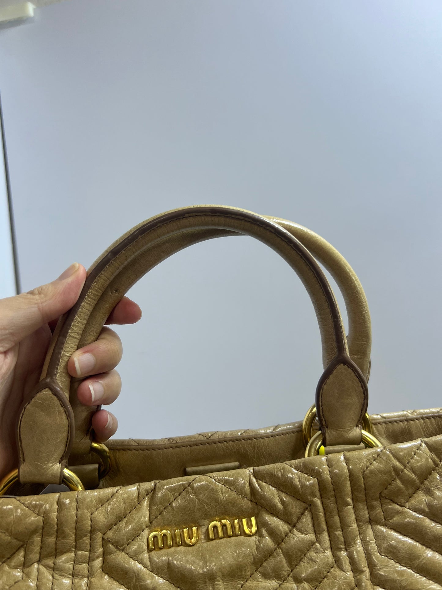Miu Miu Beige Quilted Leather Tote Bag