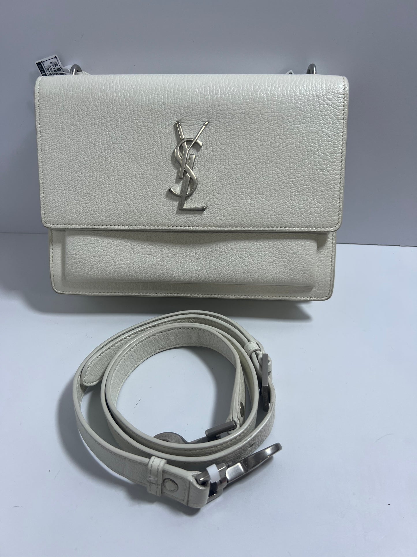 Saint Laurent Sunset Medium White Grain de Poudre Leather Handbag