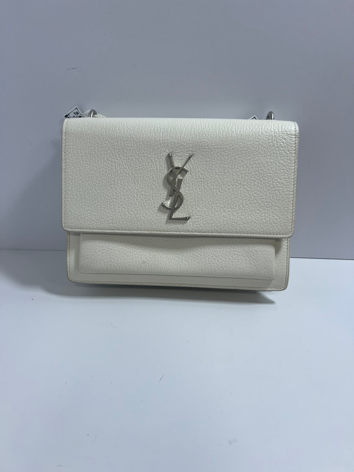 Saint Laurent Sunset Medium White Grain de Poudre Leather Handbag