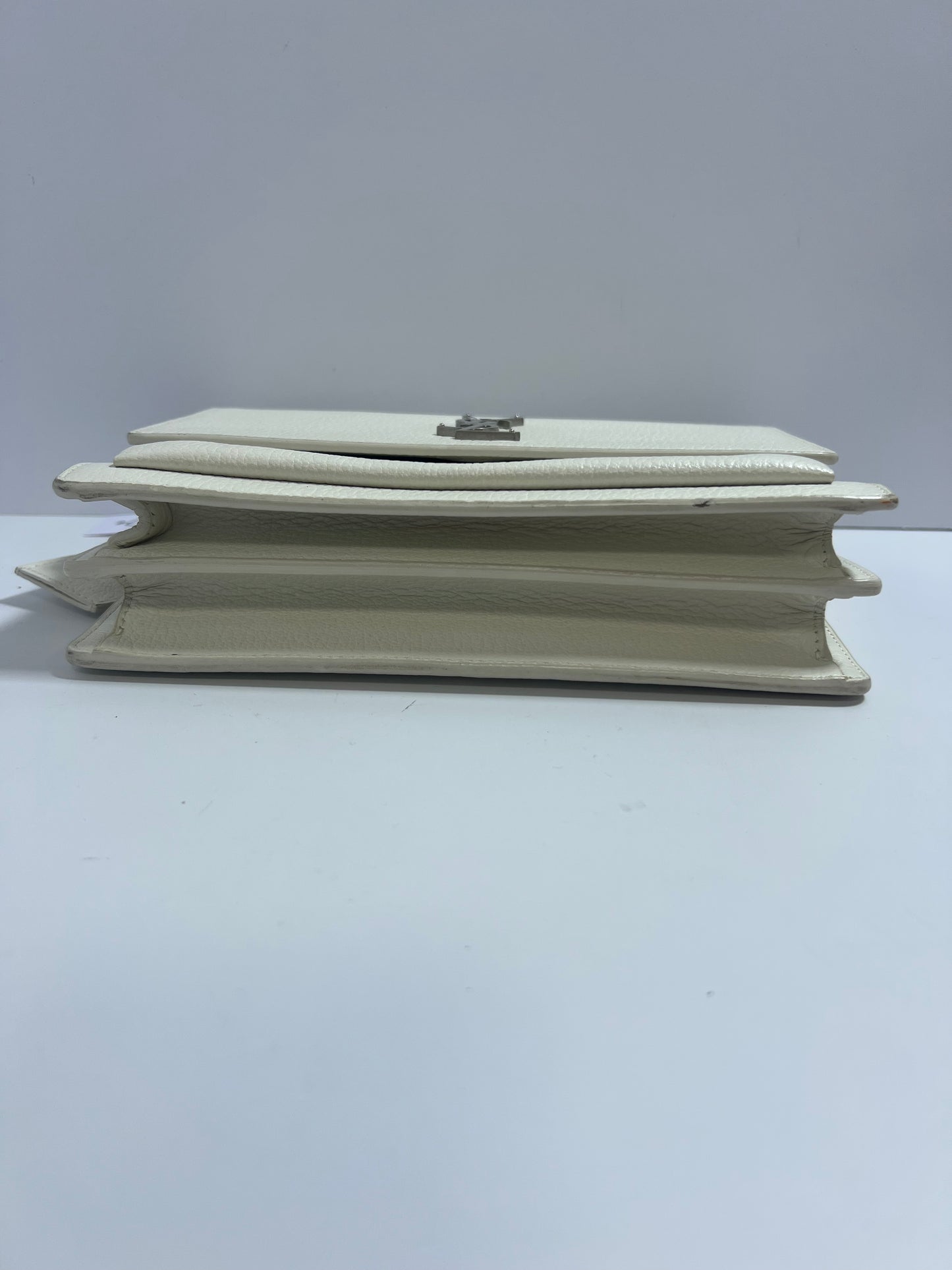 Saint Laurent Sunset Medium White Grain de Poudre Leather Handbag