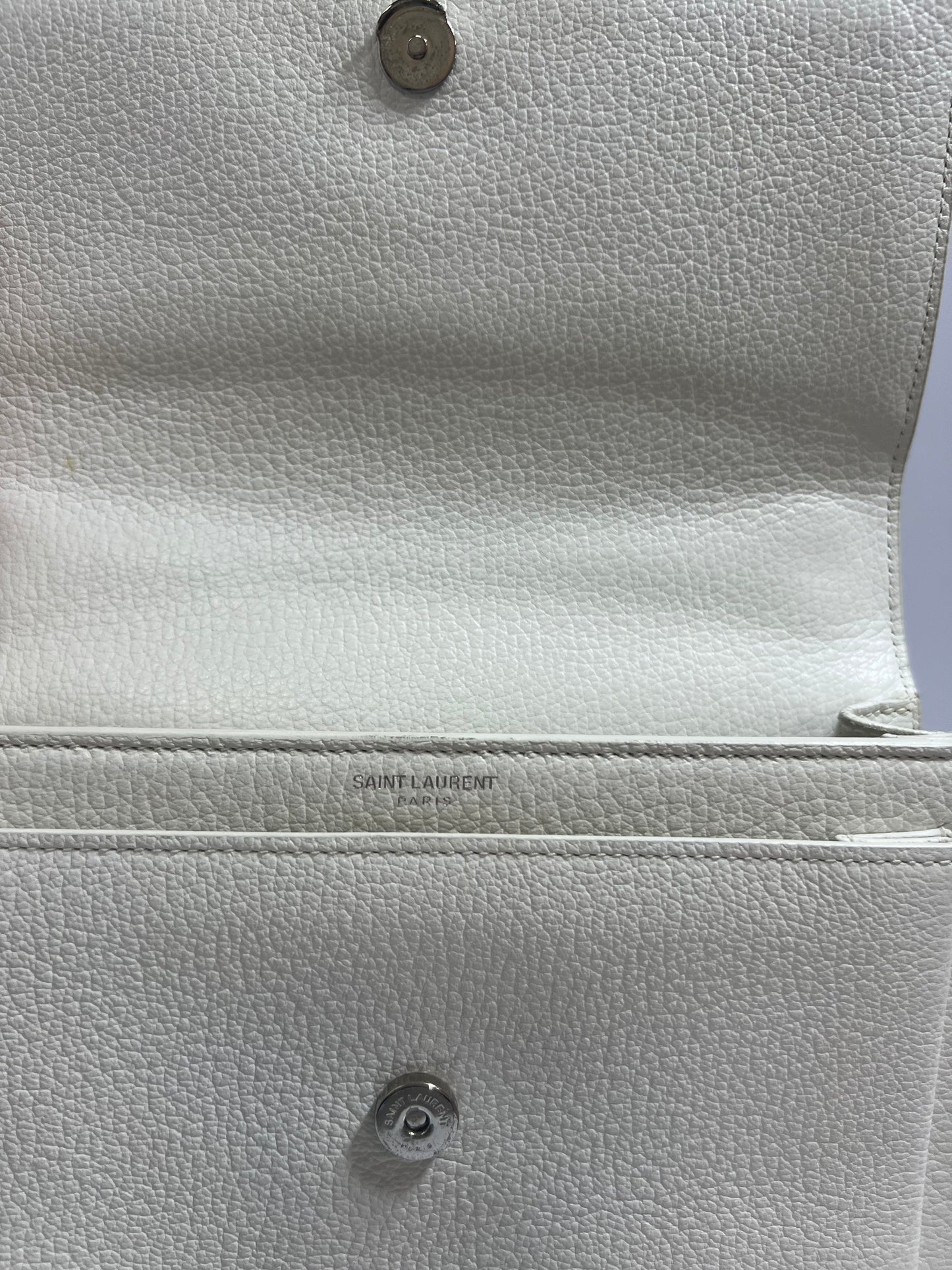 Saint Laurent Sunset Medium White Grain de Poudre Leather Handbag