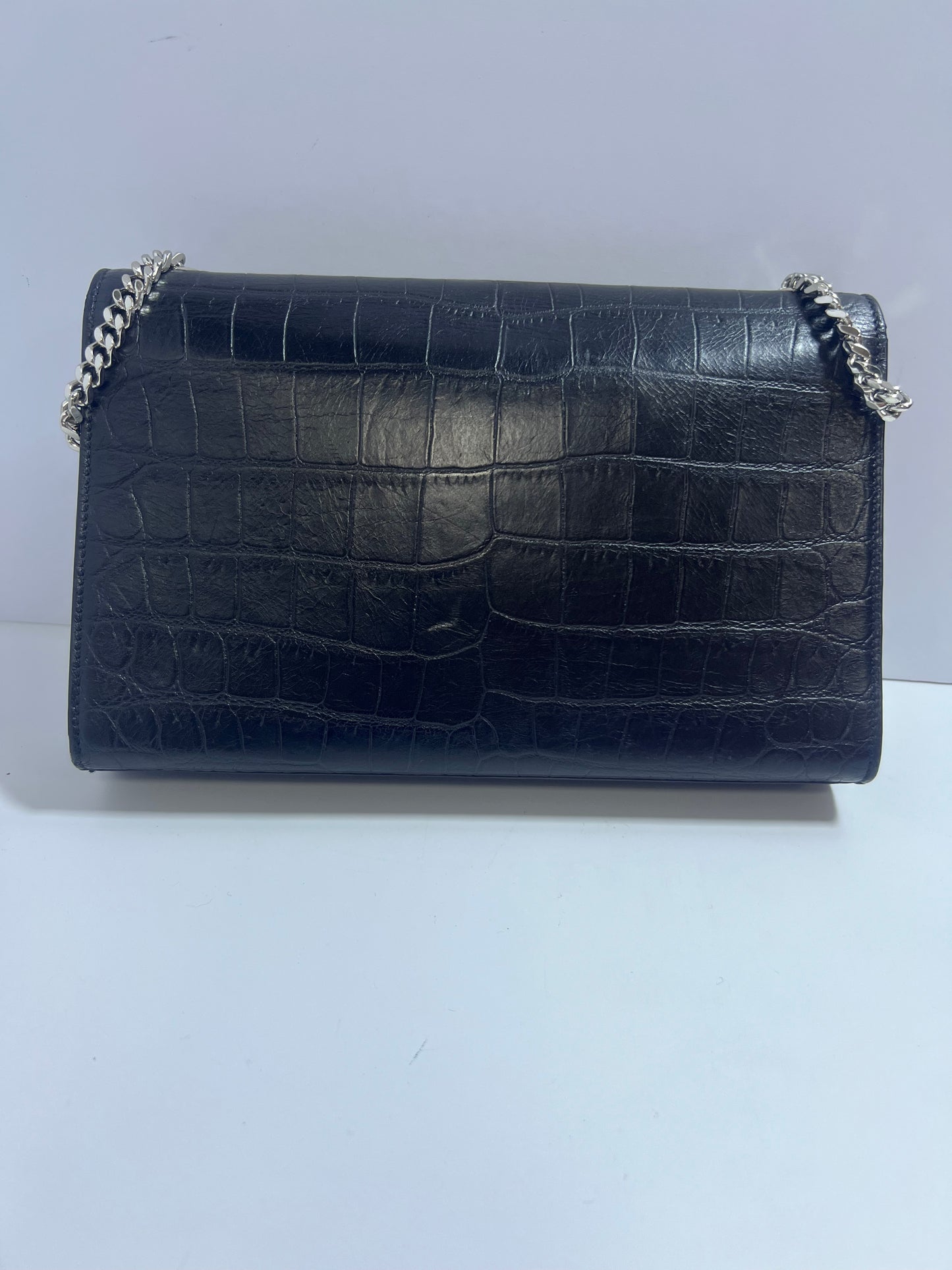 Saint Laurent Kate Medium Black Crocodile-Embossed Leather Chain Bag