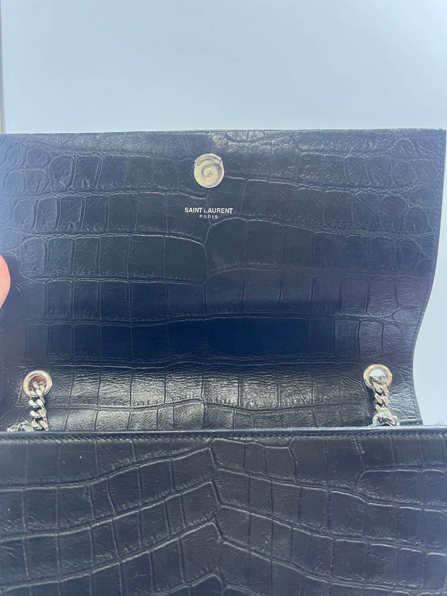 Saint Laurent Kate Medium Black Crocodile-Embossed Leather Chain Bag