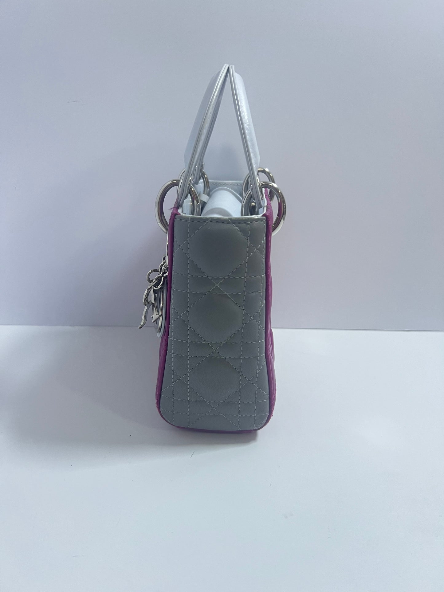 Christian Dior Mini Lady Dior Two-Tone Purple & Gray Quilted Leather Bag